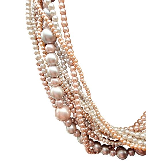 Talbots Multi-strand beaded necklace muted cream pink colors - Picture 3 of 7